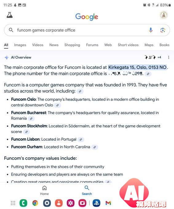谷歌 AI 又闯祸：错把游戏开发者个人电话当公司电话公布