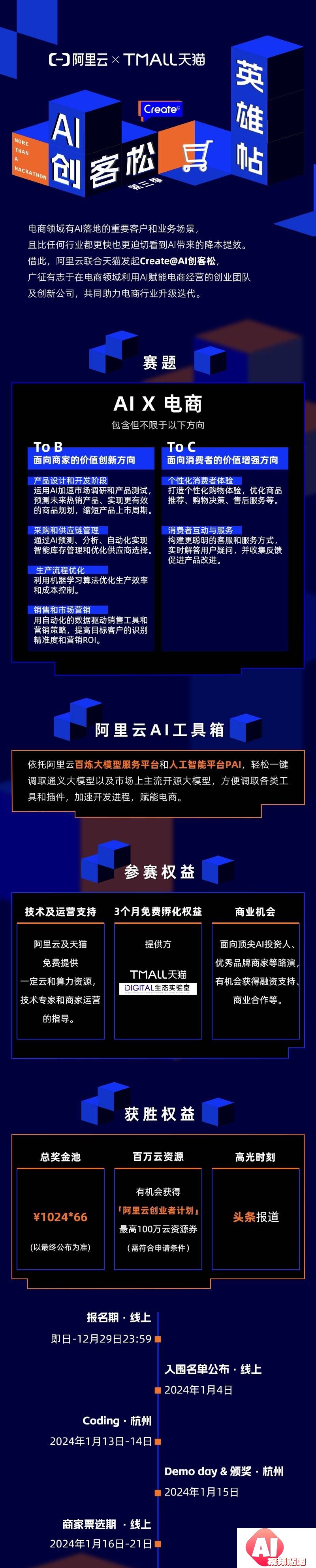 天猫 x 阿里云发起 Create@AI创客松 挑战赛【AI x 电商】，即日-12/29报名截止